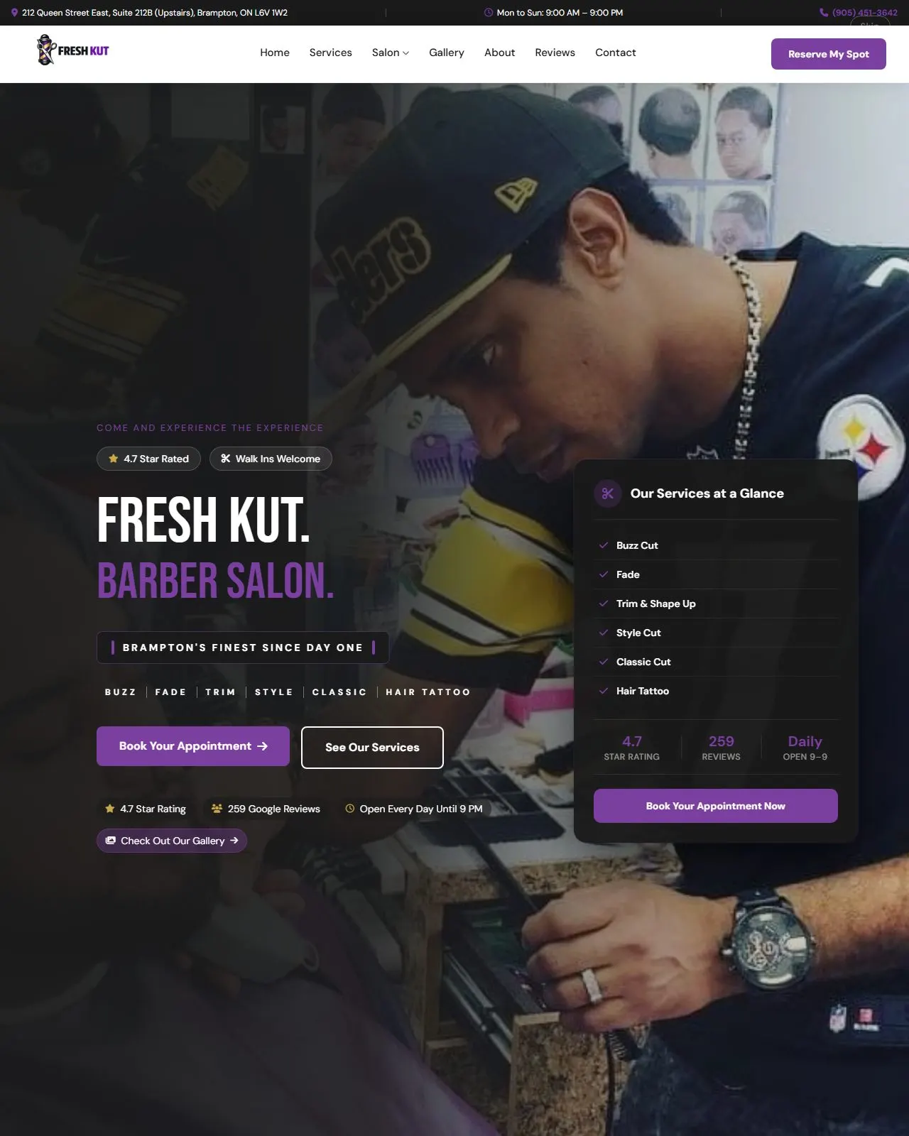 Fresh Kut Barber Salon website homepage